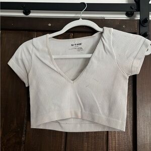 Garage Women's White Ribbed V-Neck Crop Top